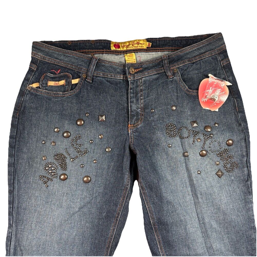 Apple Bottoms Women Jeans NWT Vintage Low Rise Flare Embellished Studded Size 18